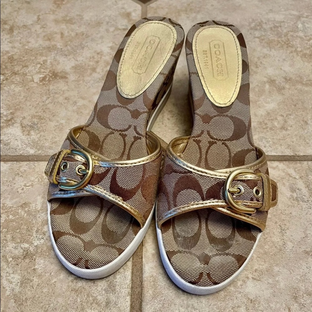 Coach Signature Logo Wedge Brown Size 7